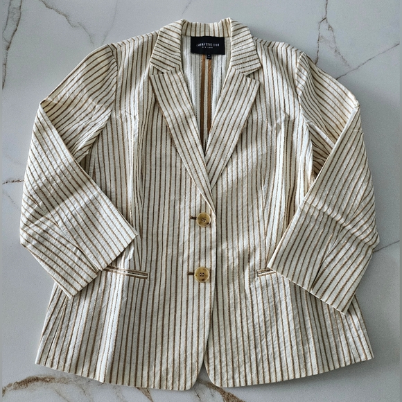 Lafayette 148 New York Carmel Striped Cotton Blazer Jacket Size 8 - Picture 3 of 14